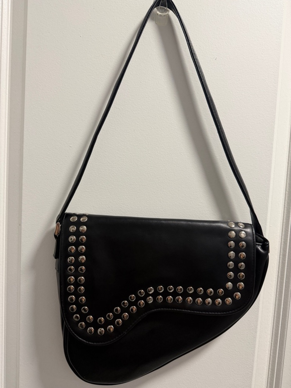 Black Studded Women's Shoulder Bag - Classic Rock Style
